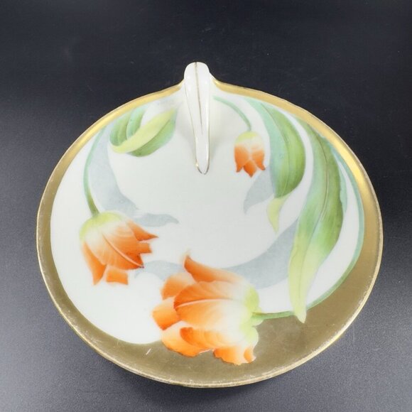 P T Bavaria Tirschenreuth Germany Porcelain Hand Painted Nappy Dish Plate Handle - Picture 13 of 14